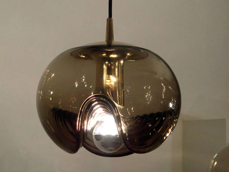 Polished Set of Three Smoked Glass Hanging Lights