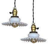 Antique Industrial Hanging Lights with Milk Glass Shades