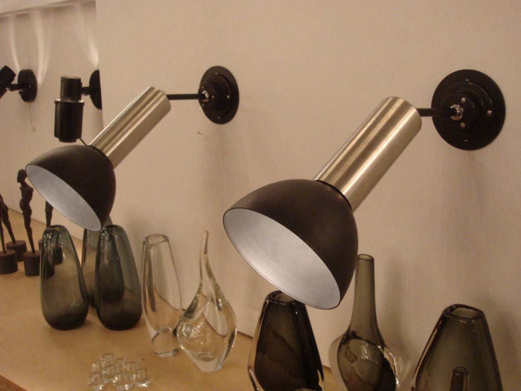 Mid-Century Modern Pair of Aluminum French Sconces