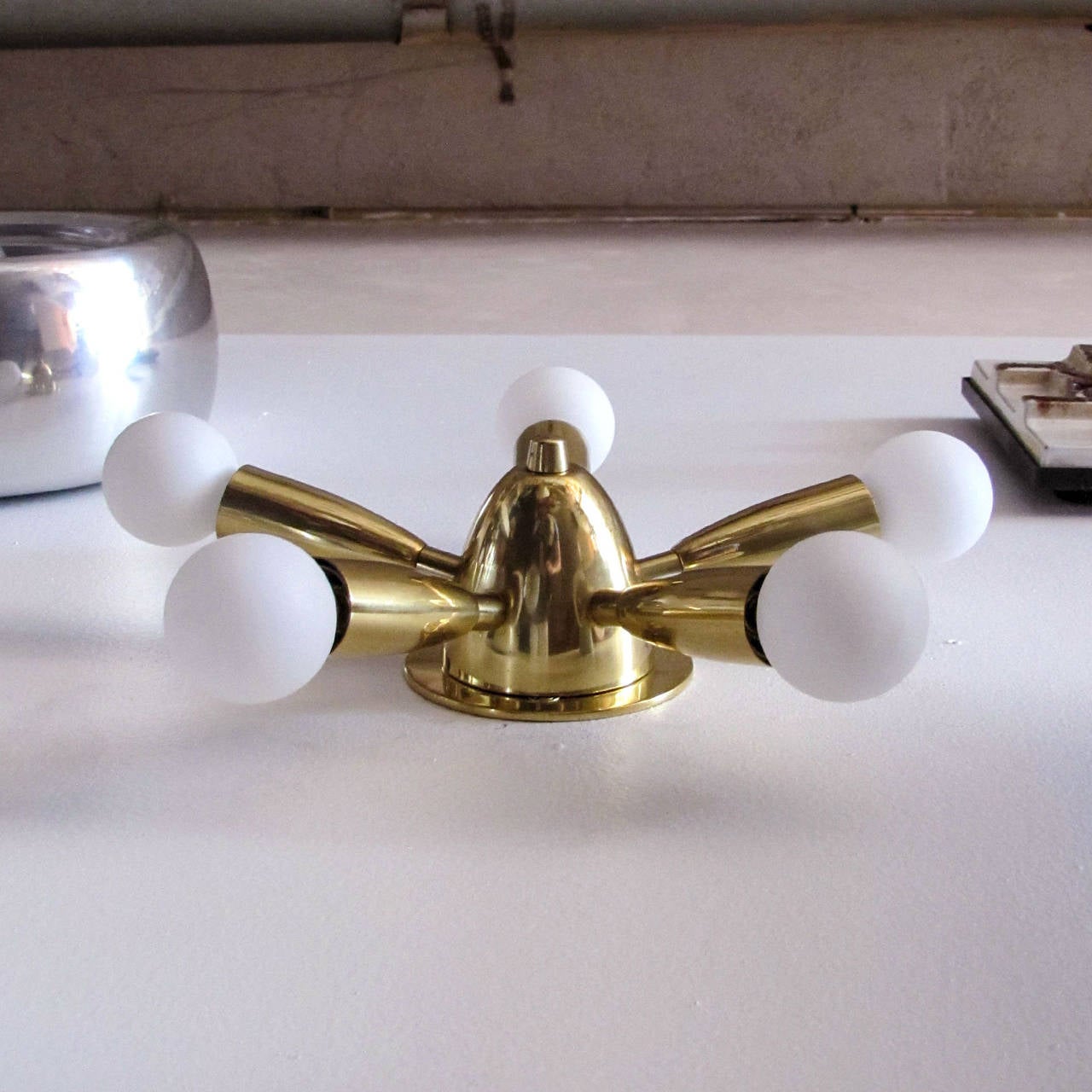 Petite Italian Five Arm Brass Wall Light In Excellent Condition In Los Angeles, CA