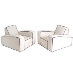 Pair of Low Slung French Art Deco Lounge Chairs