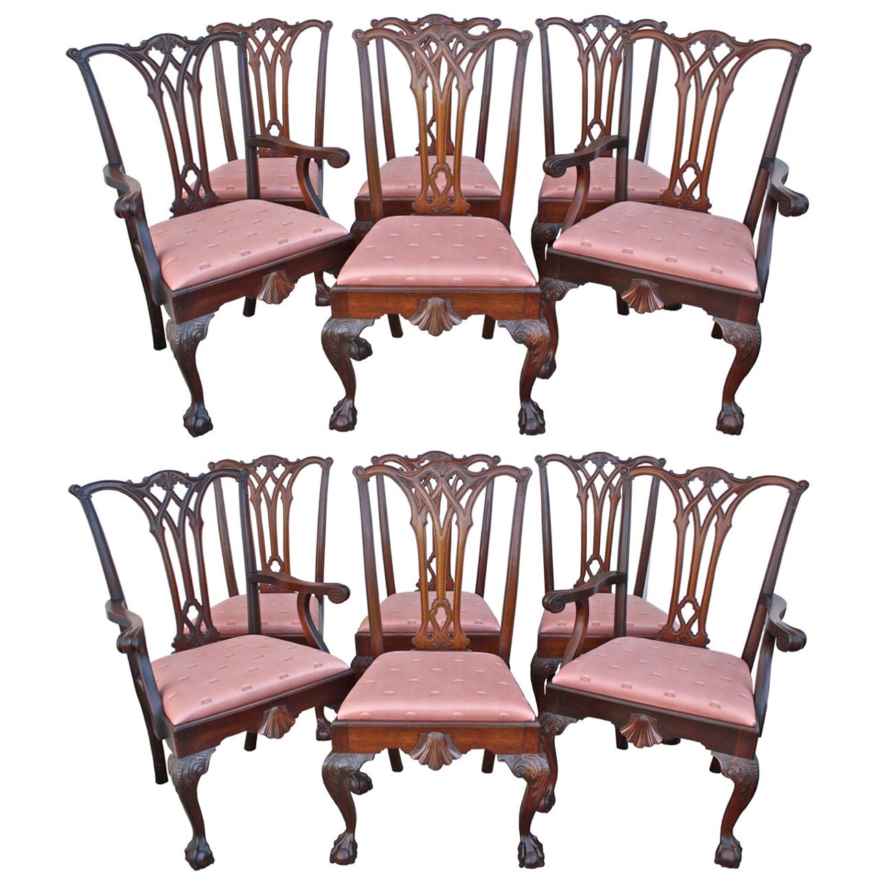 Set of 12 Philadelphia Chippendale Revival Dining Chairs