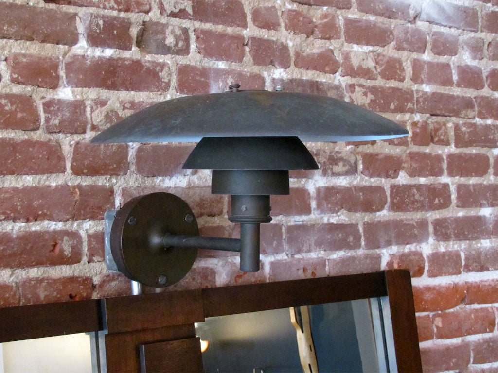 legendary 1950's PH 4½/3 copper outdoor sconces by Poul Henningsen <br />
fully restored but still plenty of the great copper patina present<br />
priced individually