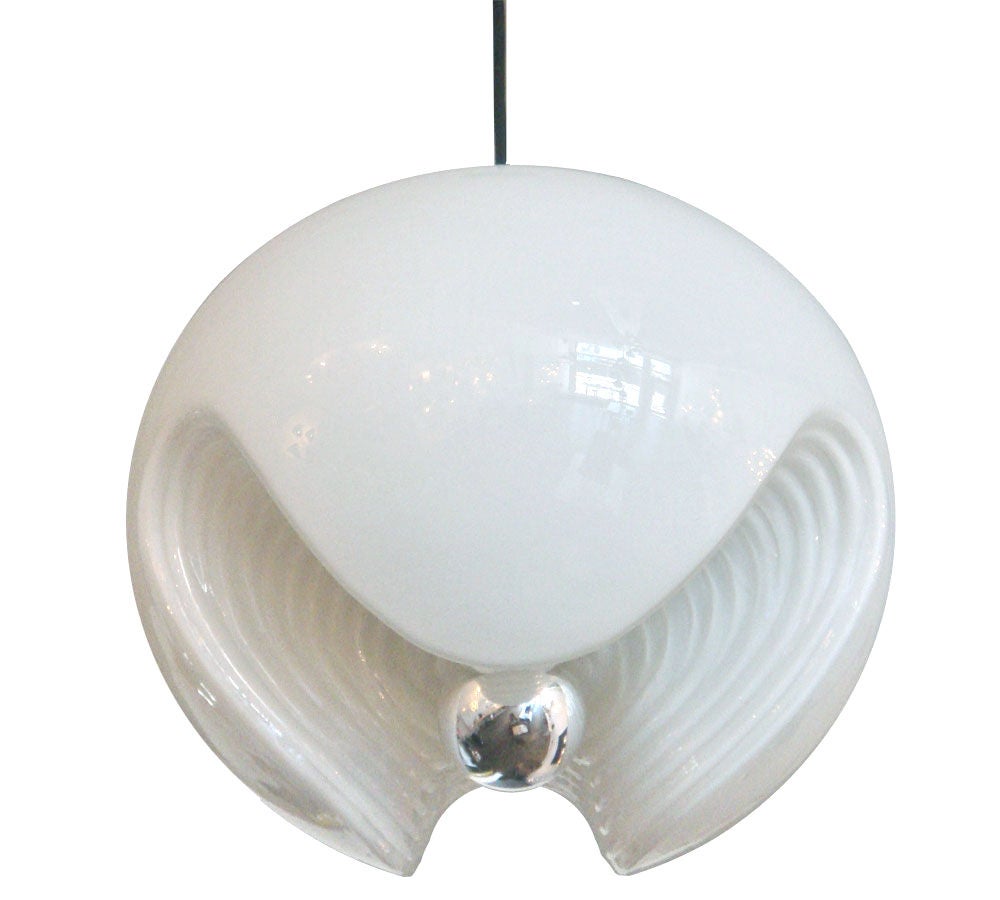 large molded white glass hanging light, 13" shown, also available in 8.5" diameter