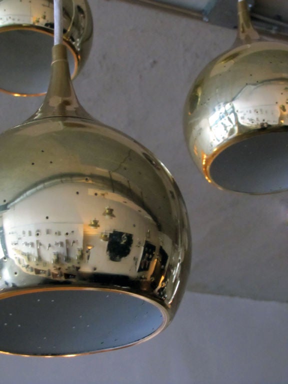 Brass Danish Three Globe Chandelier