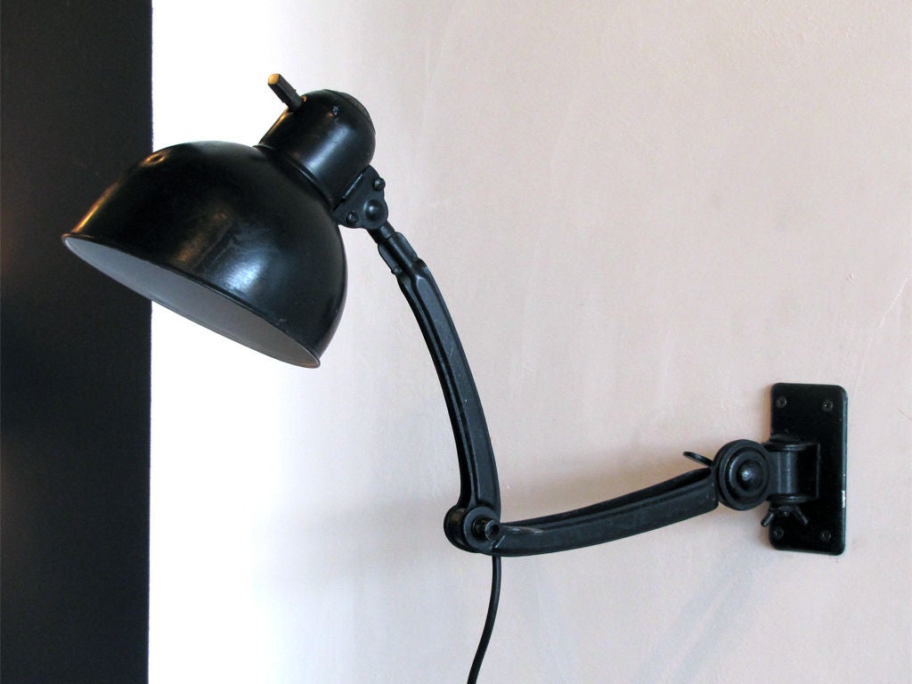 rare german wall mounted task lamp by Christian Dell for Kaiser & Co., curved 9