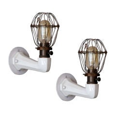 Pair of French Porcelain Arm Cage Lights