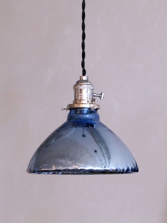 blue mercury glass pendant lights from late 1800's to early 20th century<br />
total drop (currently 40