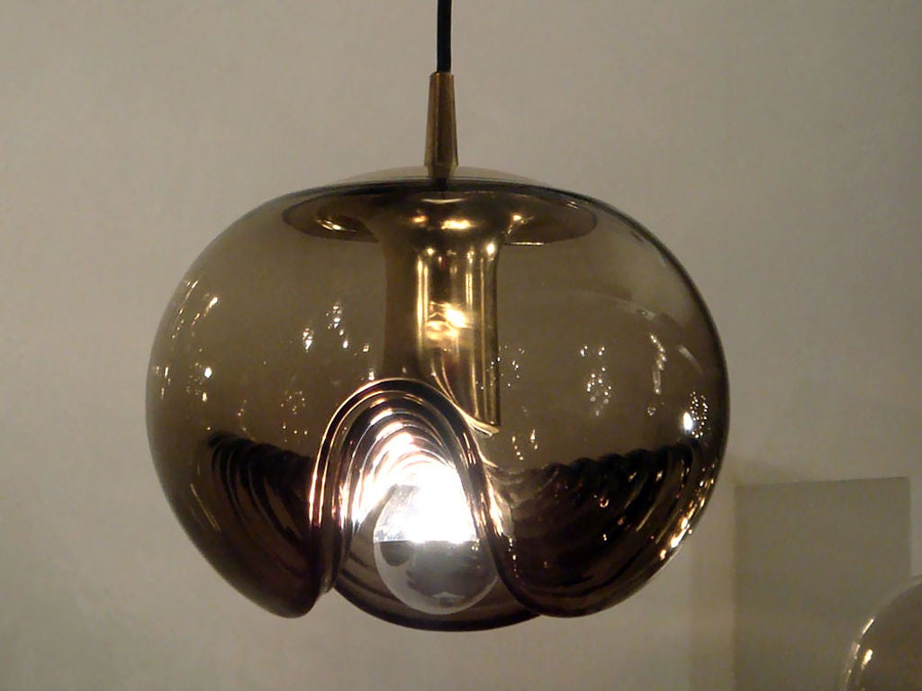 Late 20th Century Set of Three Smoked Glass Hanging Lights