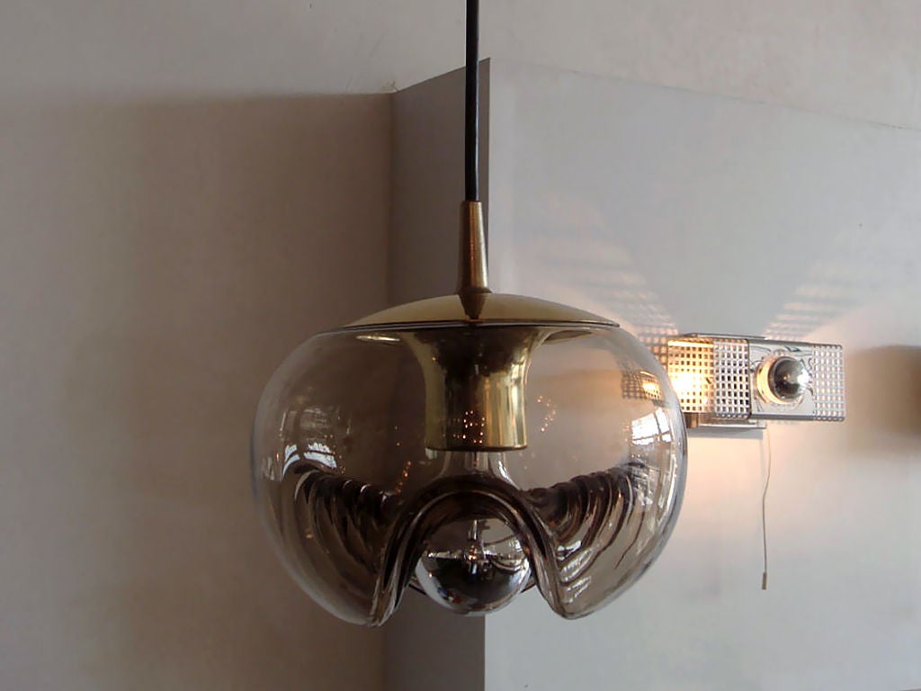 Molded Set of Three Smoked Glass Hanging Lights