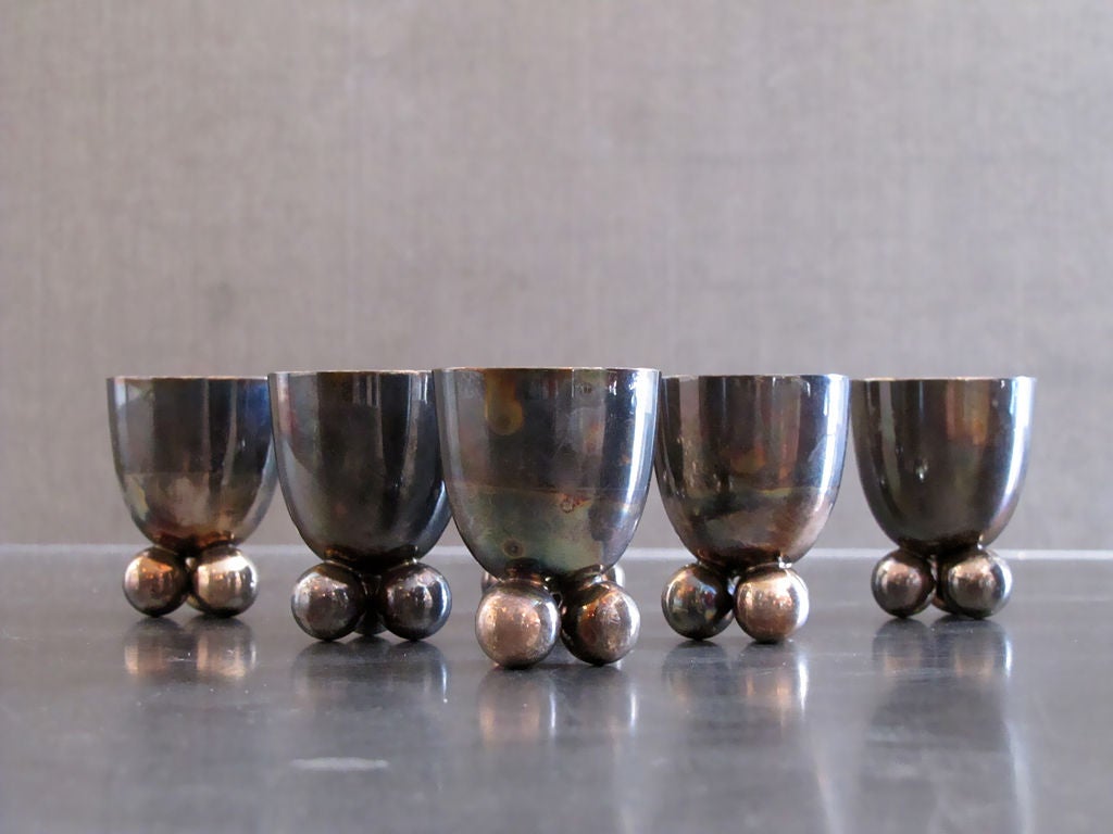 German Set of Six Silver Egg Cups