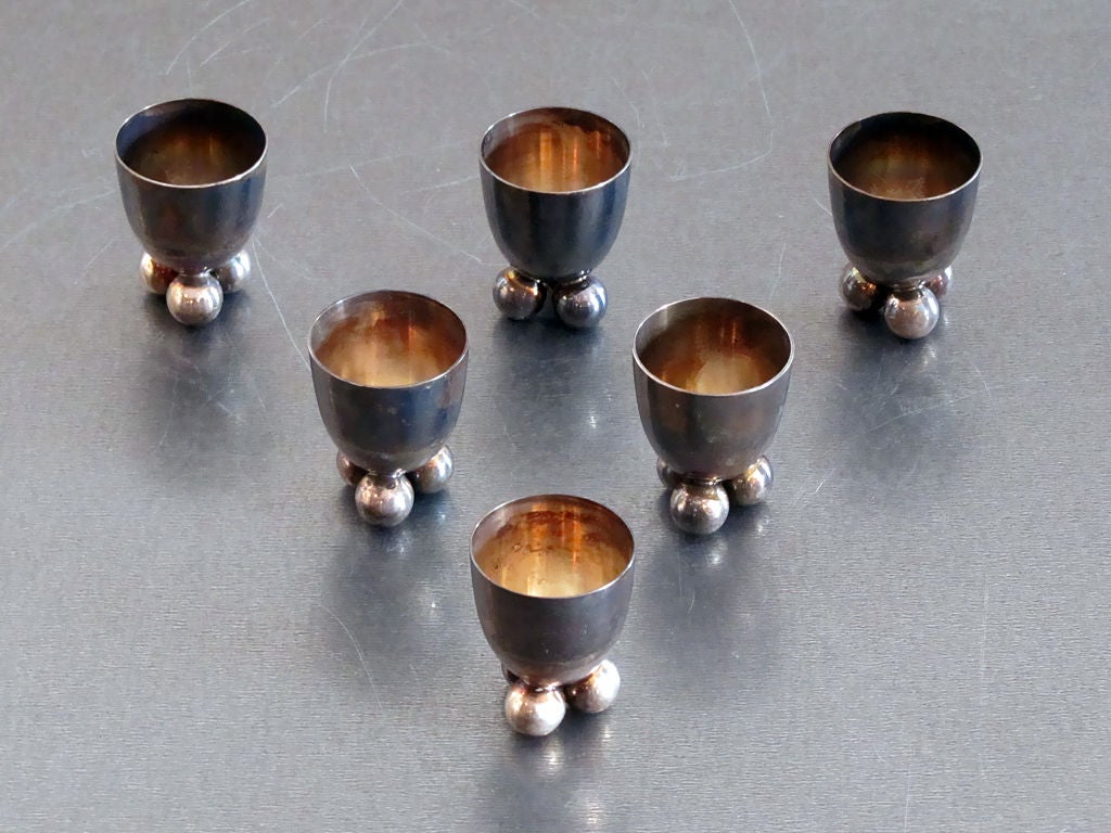 Set of Six Silver Egg Cups 6