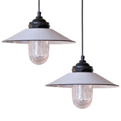 Antique Pair of Werkstattlampe Pendants
