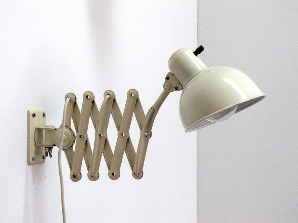wonderful pair of wall scissor lamps by Christian Dell for Kaiser & Co., 1937 ivory model No. 6718, maximum cantilever - 30