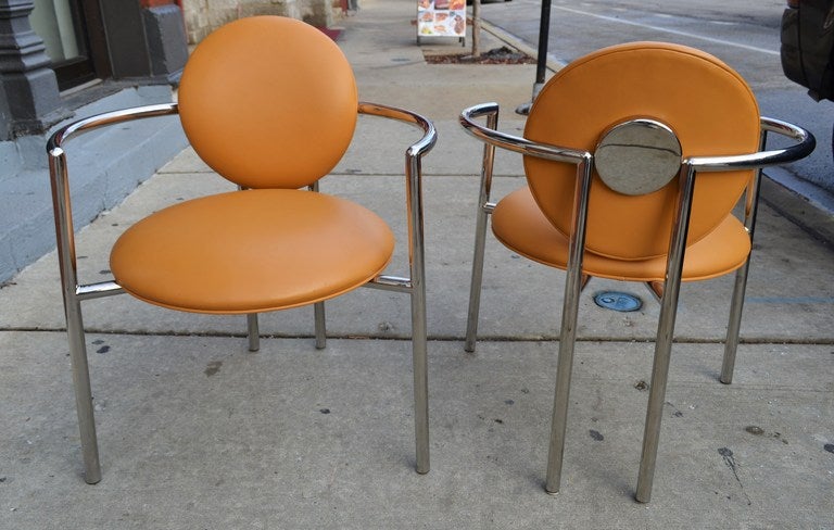 A set of six Memphis style chrome dining chairs by Brueton.
We are always adding to our 1st dibs inventory so be sure to include
us on your favorite dealer list and visit our storefront regularly.