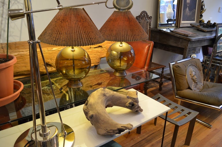 Pair of  Tinted Glass Globe Lamps by Tyndale 5
