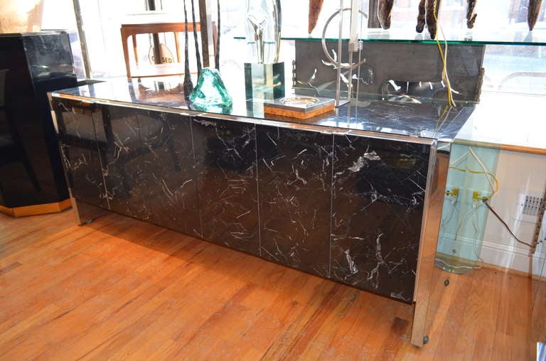 Ello Tessolated Marble and Chrome Credenza 1