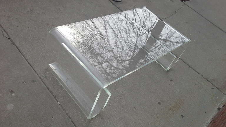 American Substantial Scroll Form Lucite Coffee Table