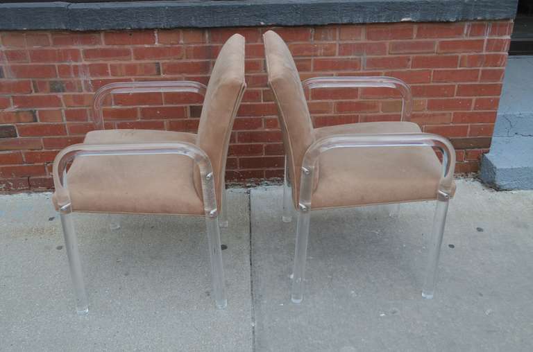 American Pair of Thick Lucite Armchairs