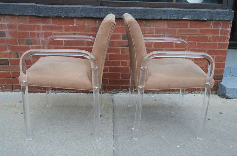 Mid-Century Modern Pair of Thick Lucite Armchairs