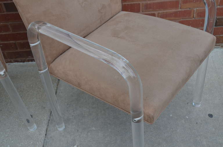 Late 20th Century Pair of Thick Lucite Armchairs