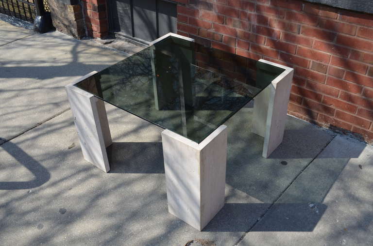 Italian Travertine and Glass Coffee Table