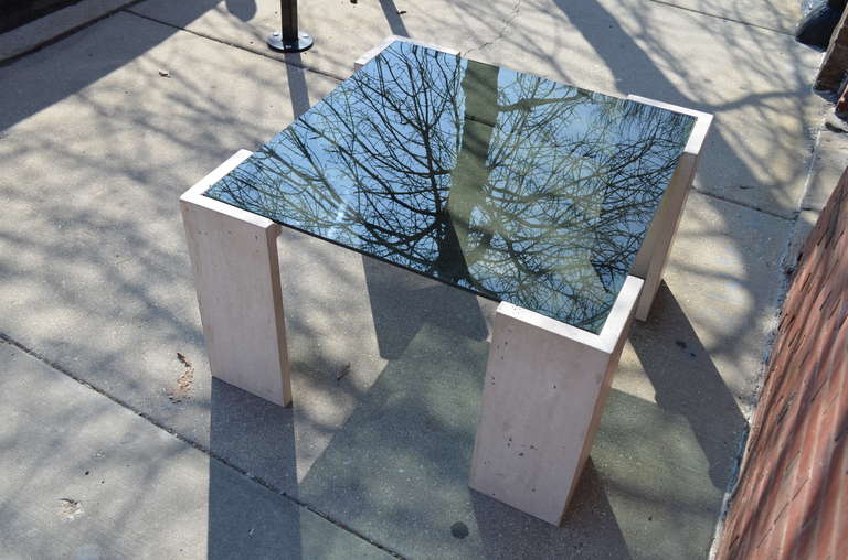 Mid-Century Modern Travertine and Glass Coffee Table