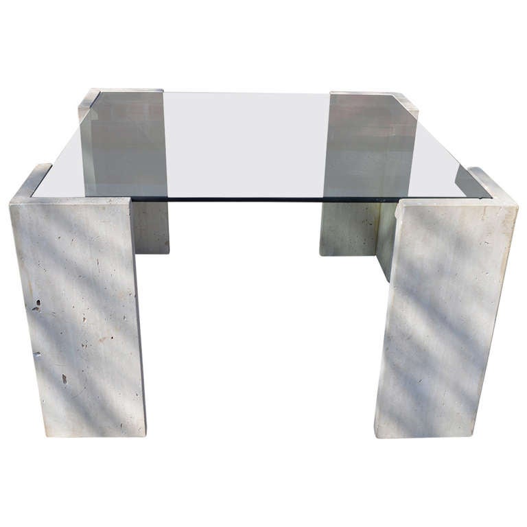 Travertine and Glass Coffee Table For Sale at 1stdibs