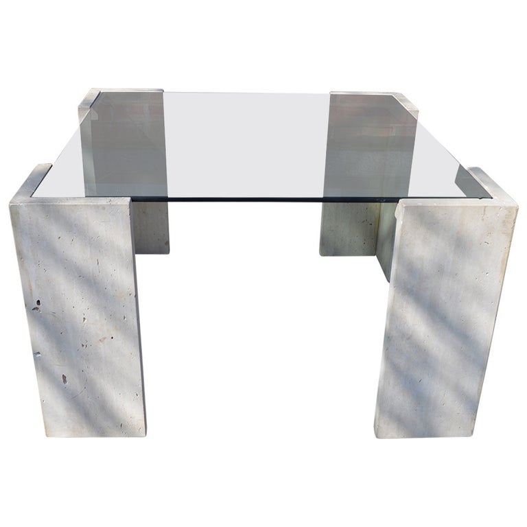 Travertine and Glass Coffee Table at 1stDibs