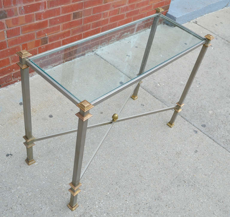 Mid-Century Modern Maison Jansen Steel and Brass Console Table