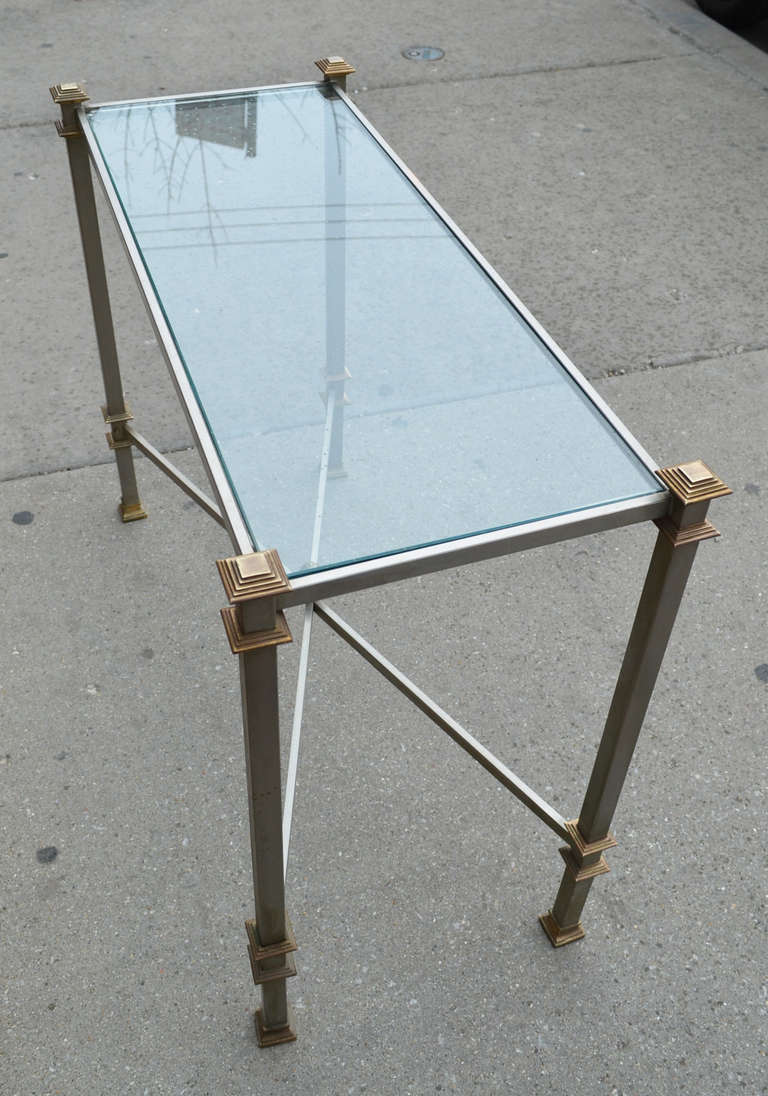 French Maison Jansen Steel and Brass Console Table