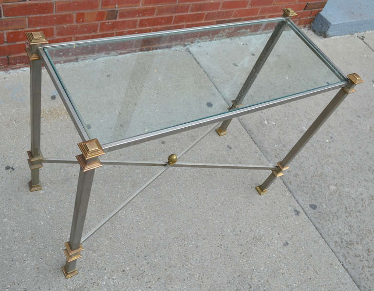 Maison Jansen Steel and Brass Console Table In Good Condition In Chicago, IL