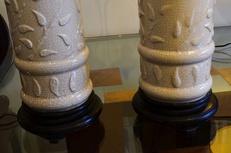 Pair of White Crackle Glaze Lamps In Excellent Condition In Chicago, IL