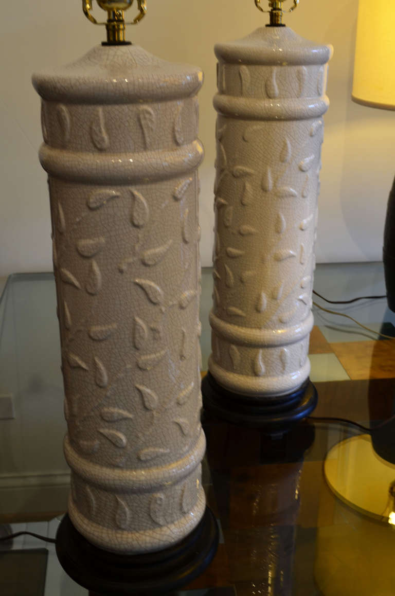American Pair of White Crackle Glaze Lamps