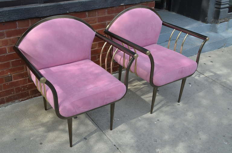 Modern Pair of Design Institute of America DIA Memphis Style Bronze and Brass Armchairs