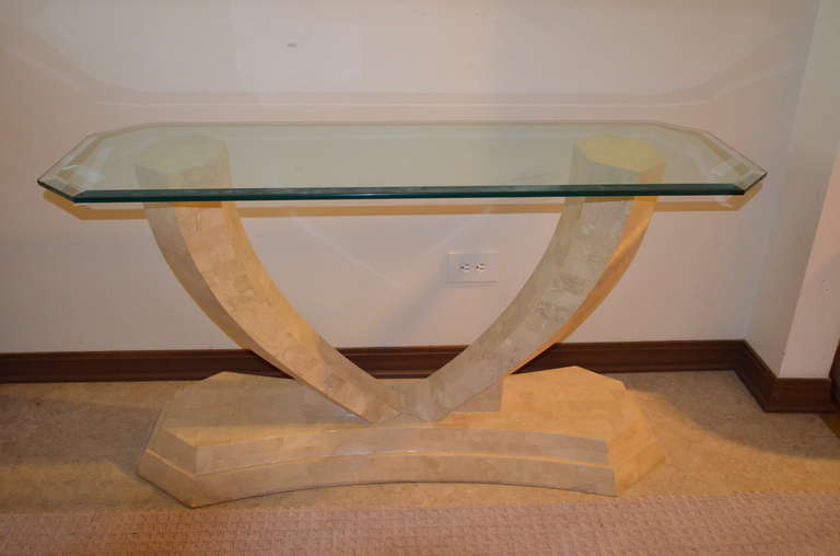 Bone Elegant Midcentury Maitland-Smith Tessellated Fossil Stone Console Table For Sale