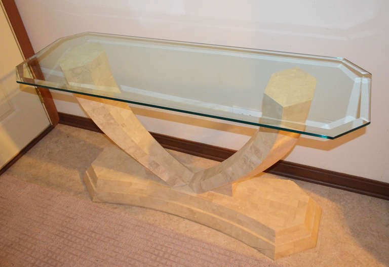 Mid-Century Modern Elegant Midcentury Maitland-Smith Tessellated Fossil Stone Console Table For Sale