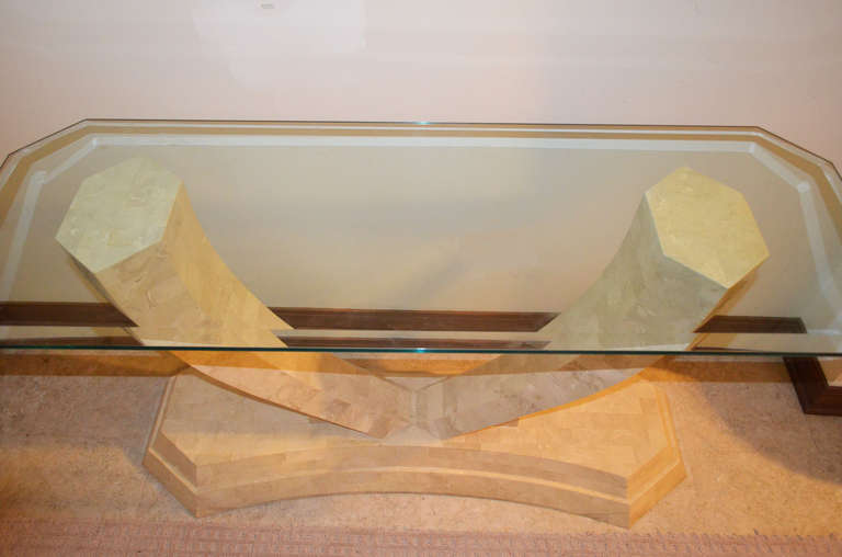 American Elegant Midcentury Maitland-Smith Tessellated Fossil Stone Console Table For Sale