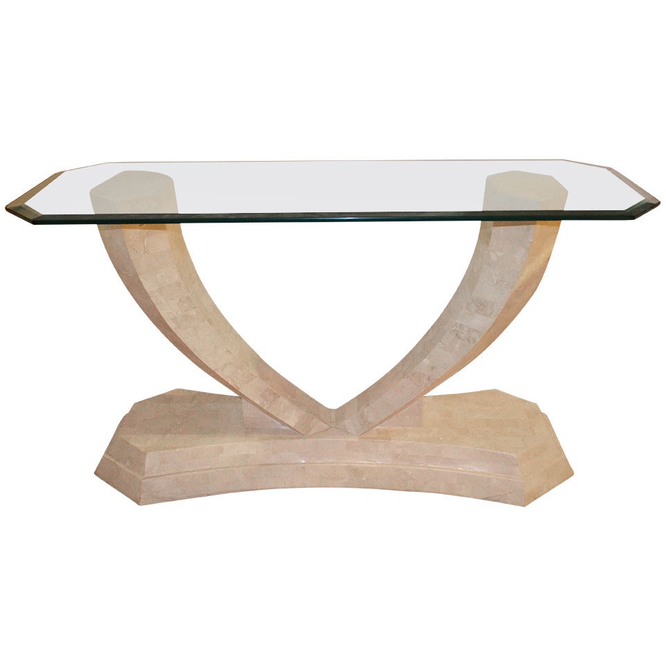 Elegant Midcentury Maitland-Smith Tessellated Fossil Stone Console Table For Sale