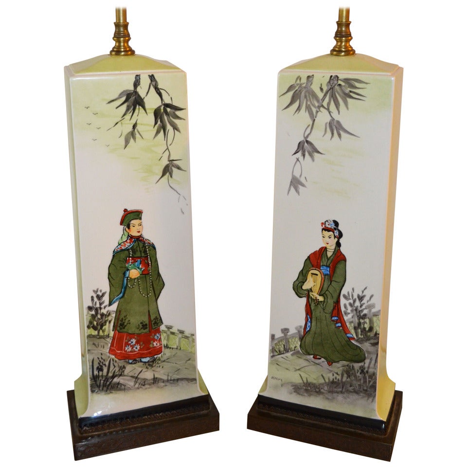 Pair of Chinoiserie Porcelain Table Lamps