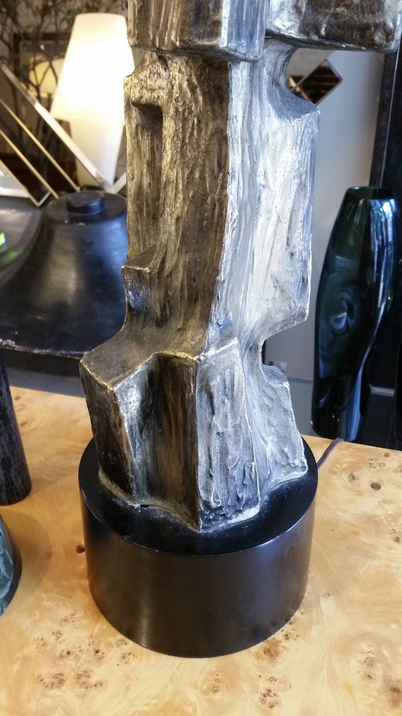 Bronzed Vintage Tall Brutalist Laurel Table Lamp