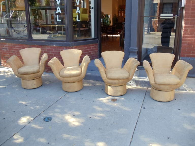 Late 20th Century Set of Four Sculptural Tulip Shaped Swivel Chairs
