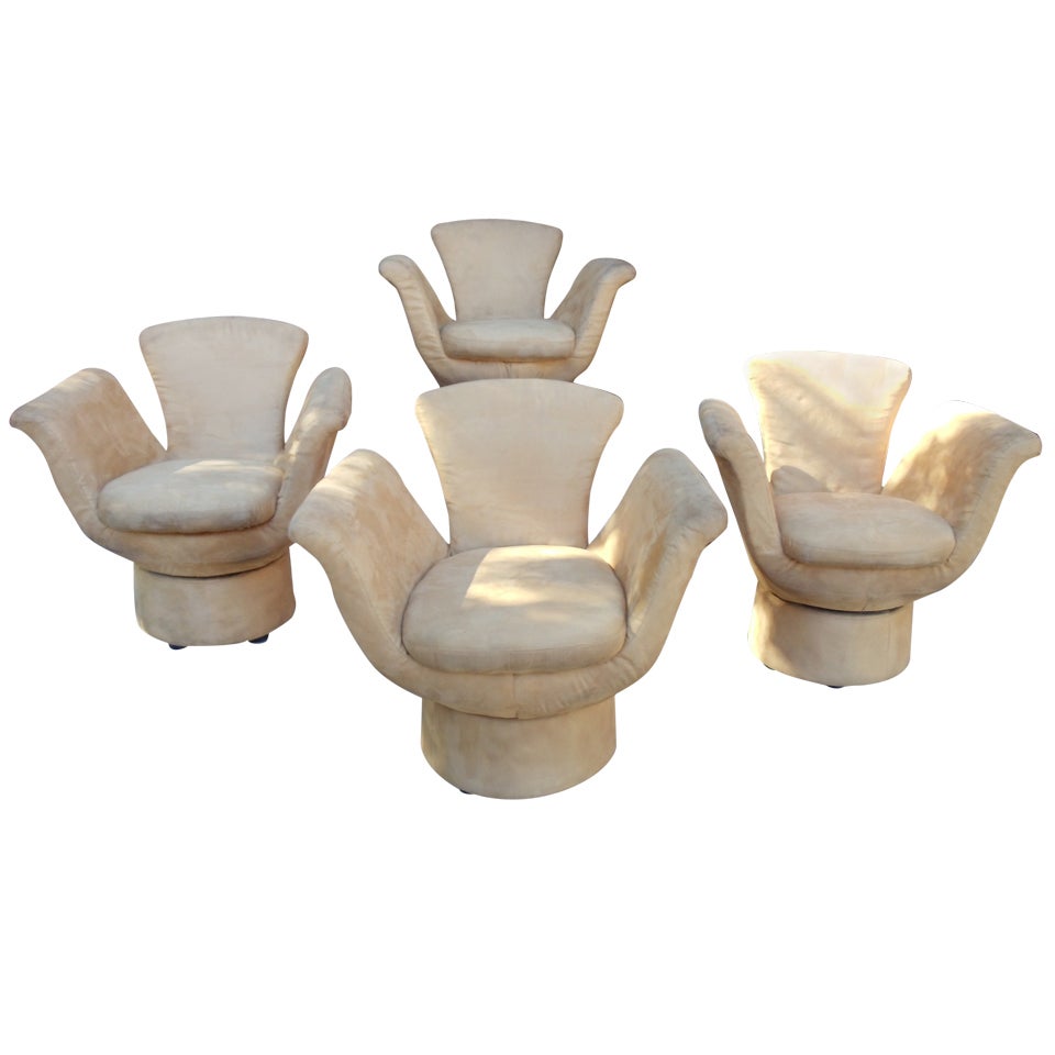 Set of Four Sculptural Tulip Shaped Swivel Chairs