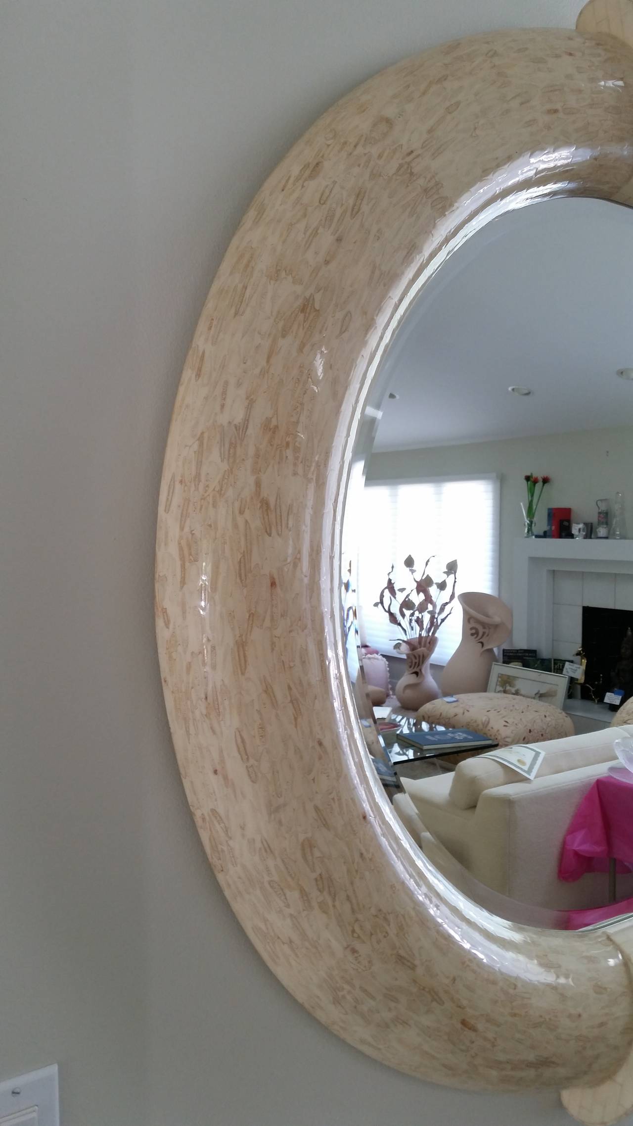 Modern Karl Springer Style Tessellated Round Mirror