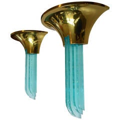 Pair of Purcell Brass and Glass Sconces by Karl Springer