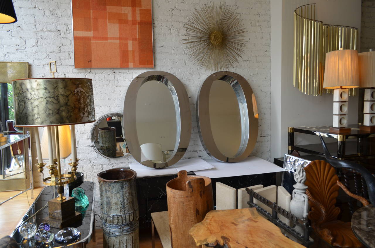 Pair of One of a Kind Modern Oval Stainless Steel Mirrors For Sale 5