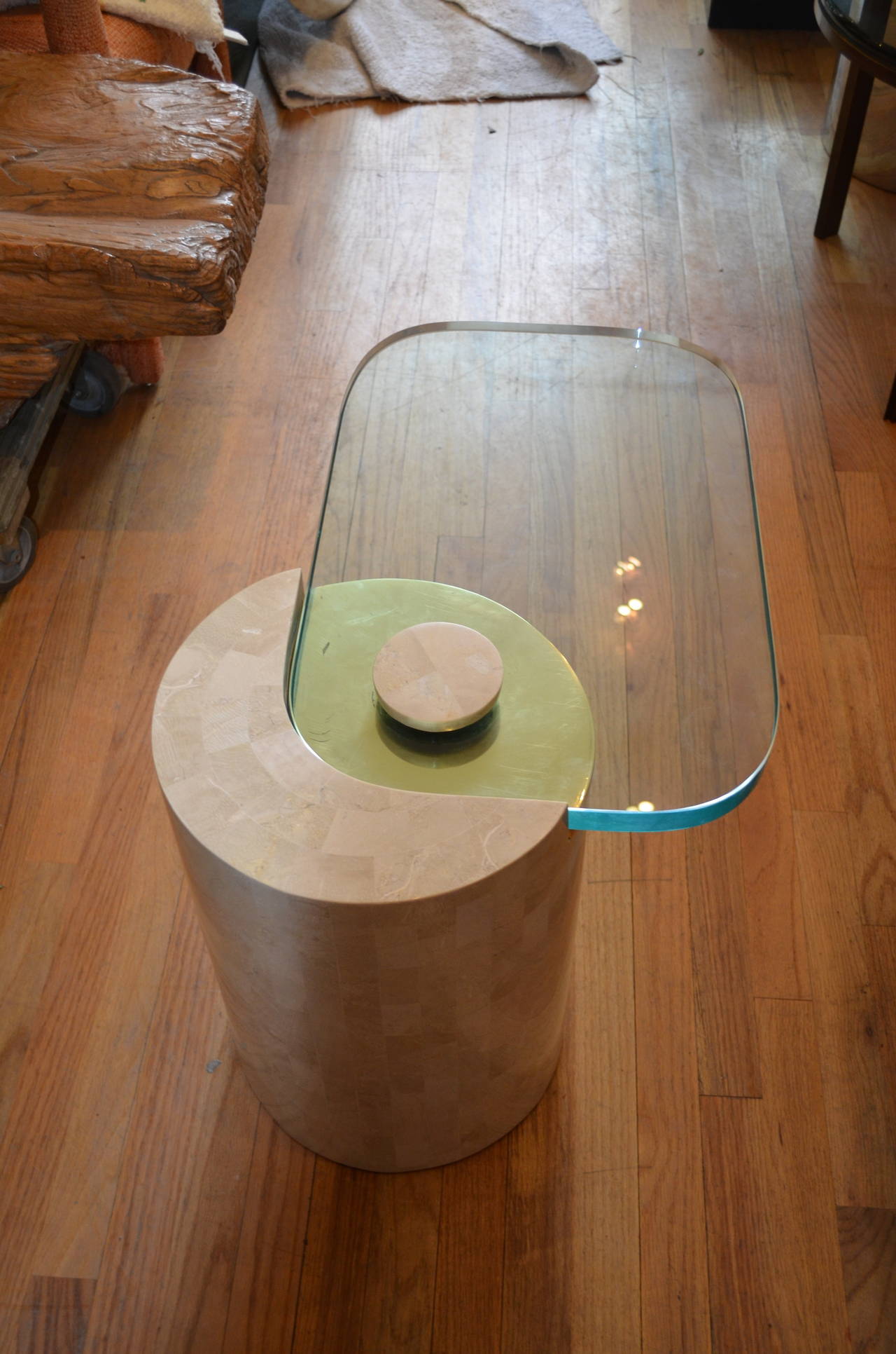 American Karl Springer Tessellated Stone Drum End Table
