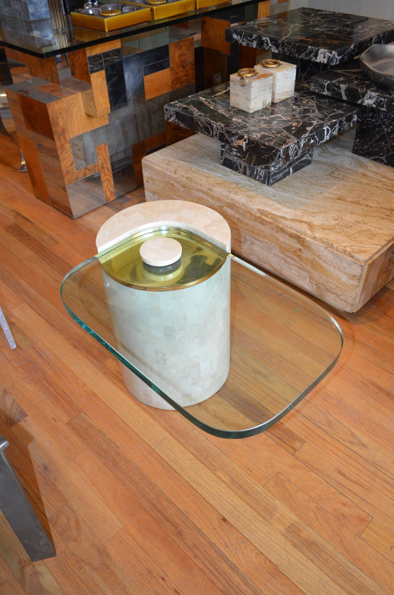 Karl Springer Tessellated Stone Drum End Table In Good Condition In Chicago, IL