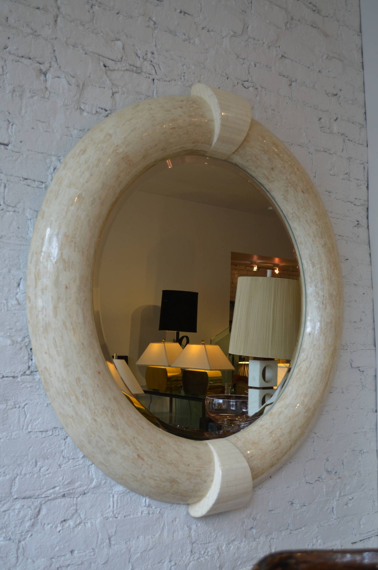 Bone Karl Springer Style Tessellated Round Mirror