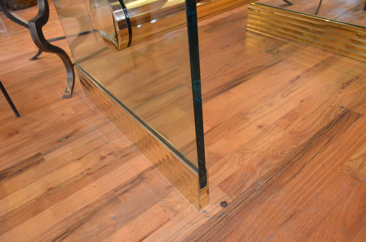 Monumental Long Glass and Brass Pace Dining Table or Desk In Excellent Condition In Chicago, IL